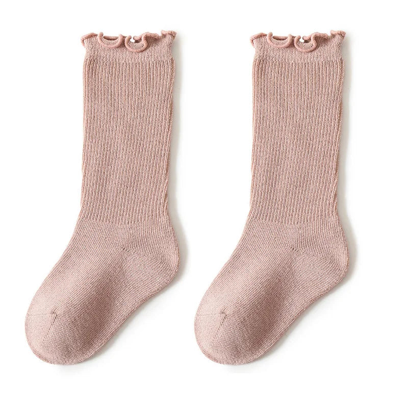 Autumn Baby Ruffle Girls Socks Knee High Cotton Long Sock Kids Soft Solid Toddlers Socks Children Princess Socks for 0-5Y Spring