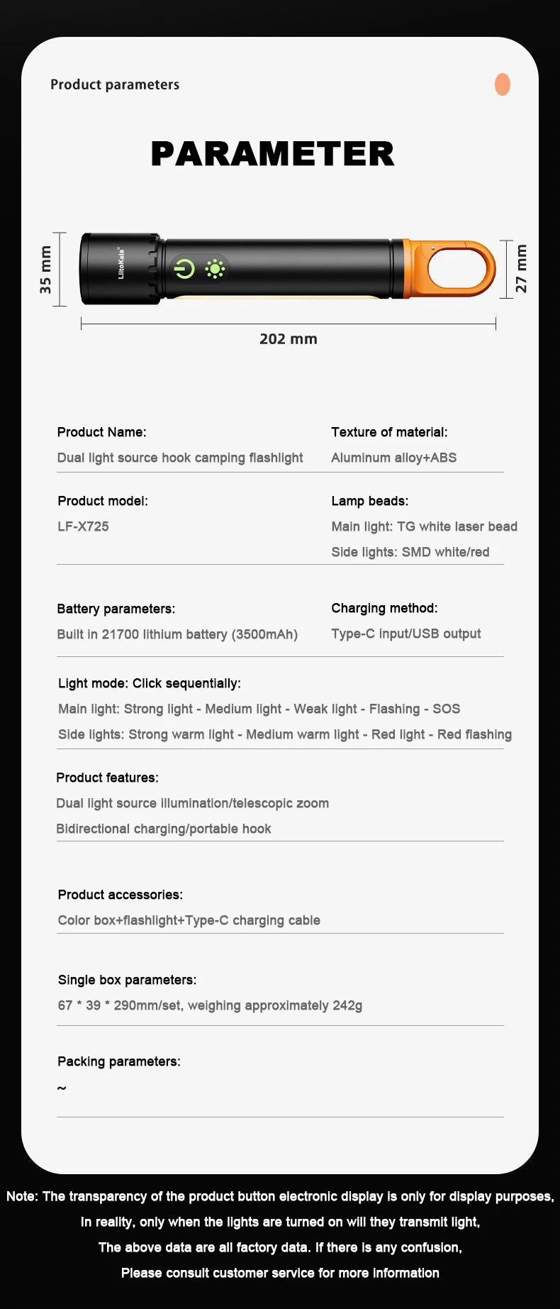 LiitoKala Ultra Bright Core LF-X725 Flashlight 21700 3500mAh Battery Illumination 1500LM 20W 500m Range