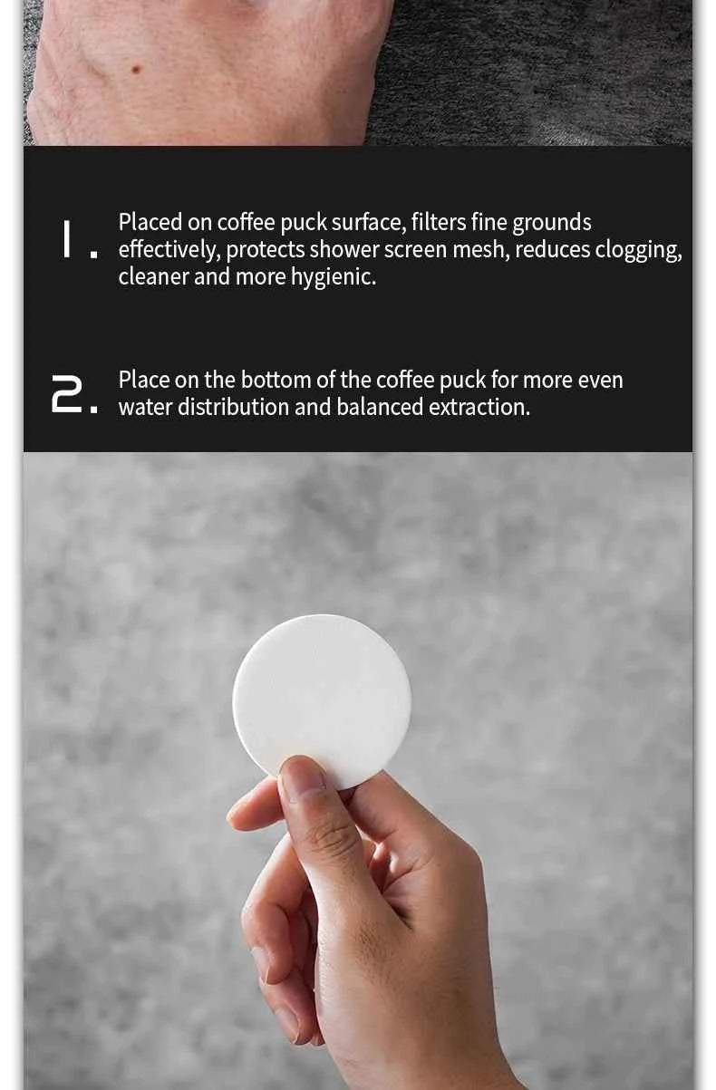 100 Pcs Coffee Paper Filter for Espresso Coffee Maker, 51/53/58mm Unbleached Espresso Filter Puck Screen Portafilter Paper