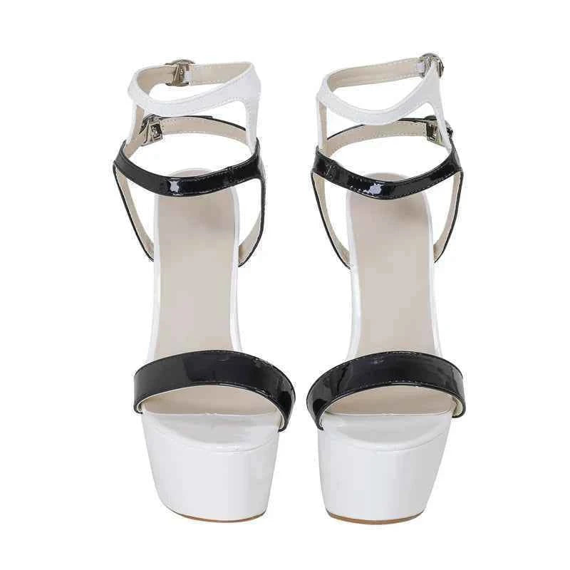 Liyke Sexy Red High Heels Platform Sandals For Women Fashion Double Buckle Strap Open Toe Wedding Banquet Shoes Big Size 45 46
