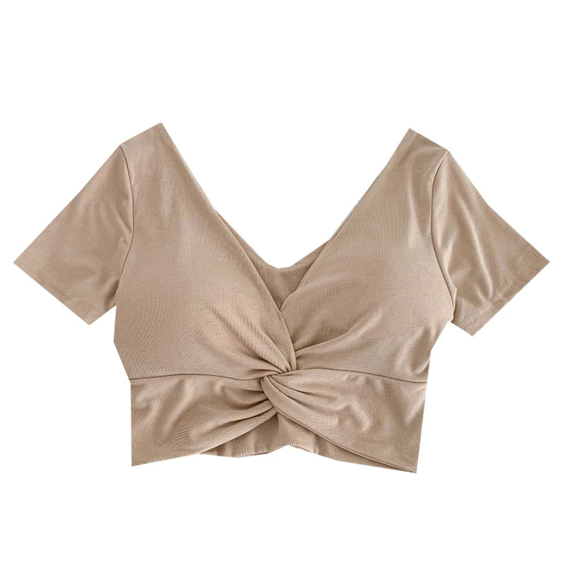 T Shirt  Woman Crop Tops Basic Short Sleeve Kawaii T Shirt Built In Bra Women Sexy Top Harajuku Korean Fashion