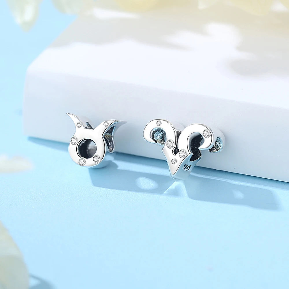 Original 925 Sterling Silver Charms Beads 12 Zodiac A-Z Letters Virgo Aries Fit Pan Brand Bracelets Necklaces Jewelry For Women