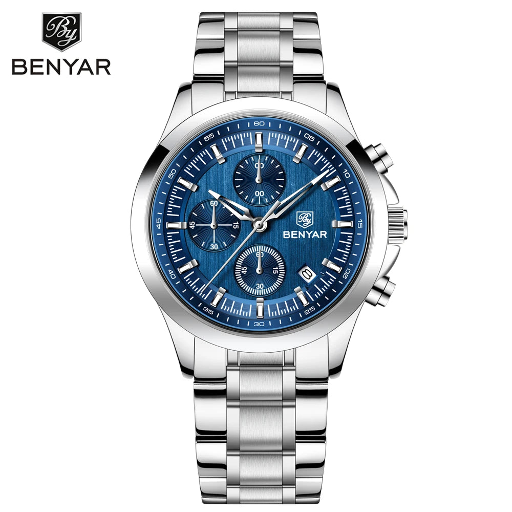 BENYAR Men's Watches Luxury Quartz Wristwatches Chronograph Watch Men Gifts Waterproof Stainless Steel Clock Reloj Hombre 2025
