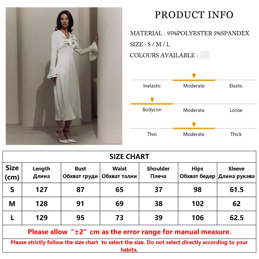 Clacive Bodycon Beige Satin Women Dress 2024 Casual Ruffle Collar Long Sleeve Midi Dresses Elegant Classic Solid Female Dress