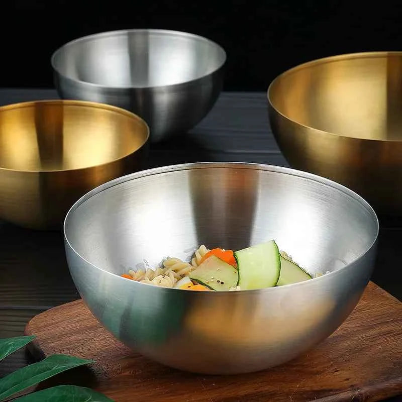 Stainless Steel Gold And Silver Salad Bowl Rice Noodles Lamian Noodles Bowl Kitchen Tableware Food Container