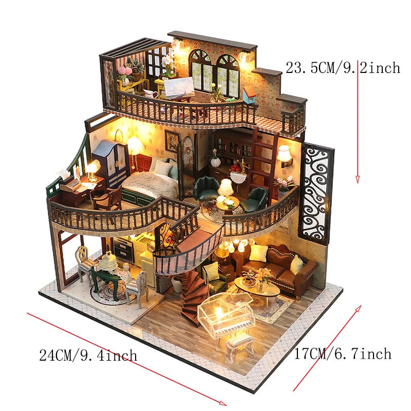 DIY Wooden Dollhouse Mini Building Kit Handmade Doll House Case Model 3D Puzzle Assembly With Furniture Toys For Christmas Gifts