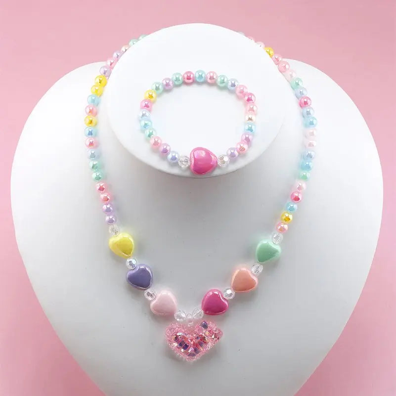 2pcs Colorful Cartoon Unicorn Flower Animal Child Sweater Necklace Bracelet Girl's Gifts Children's Jewelry Kids Toys