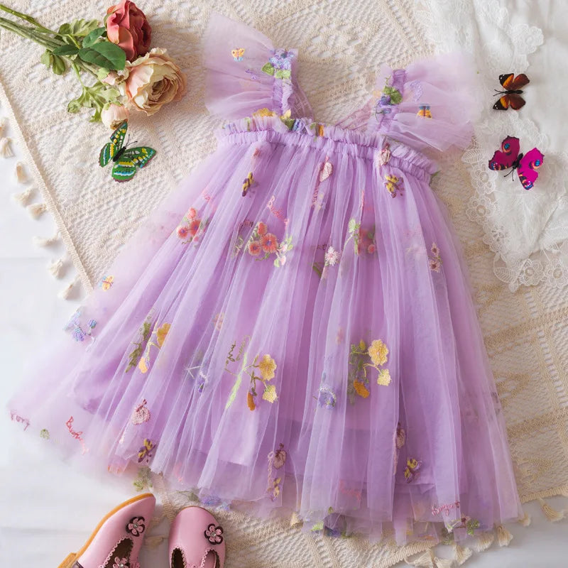Girls' Dress Summer Floral Mesh Baby Girls Dress Adorable Wedding Flower Girl Dress Baby Girl Clothe