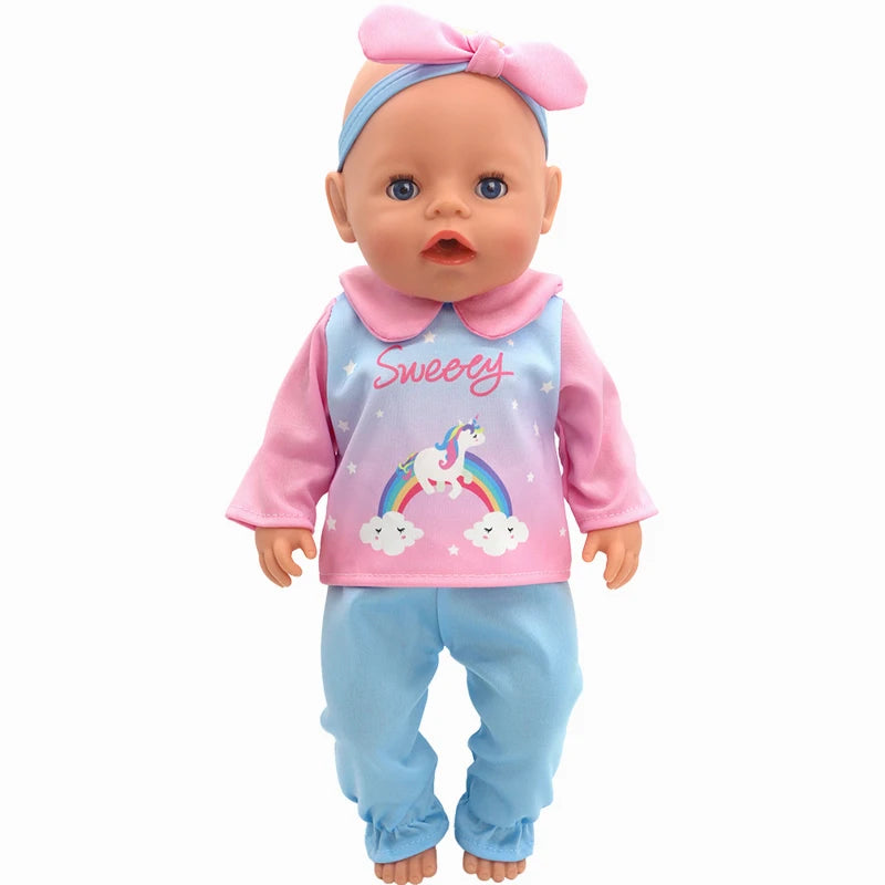 18 Inch Baby Doll Winter Clothes Set Crochet Sweater Scarf Hat Gloves New Year Apparel for 43 Cm Girl Dolls