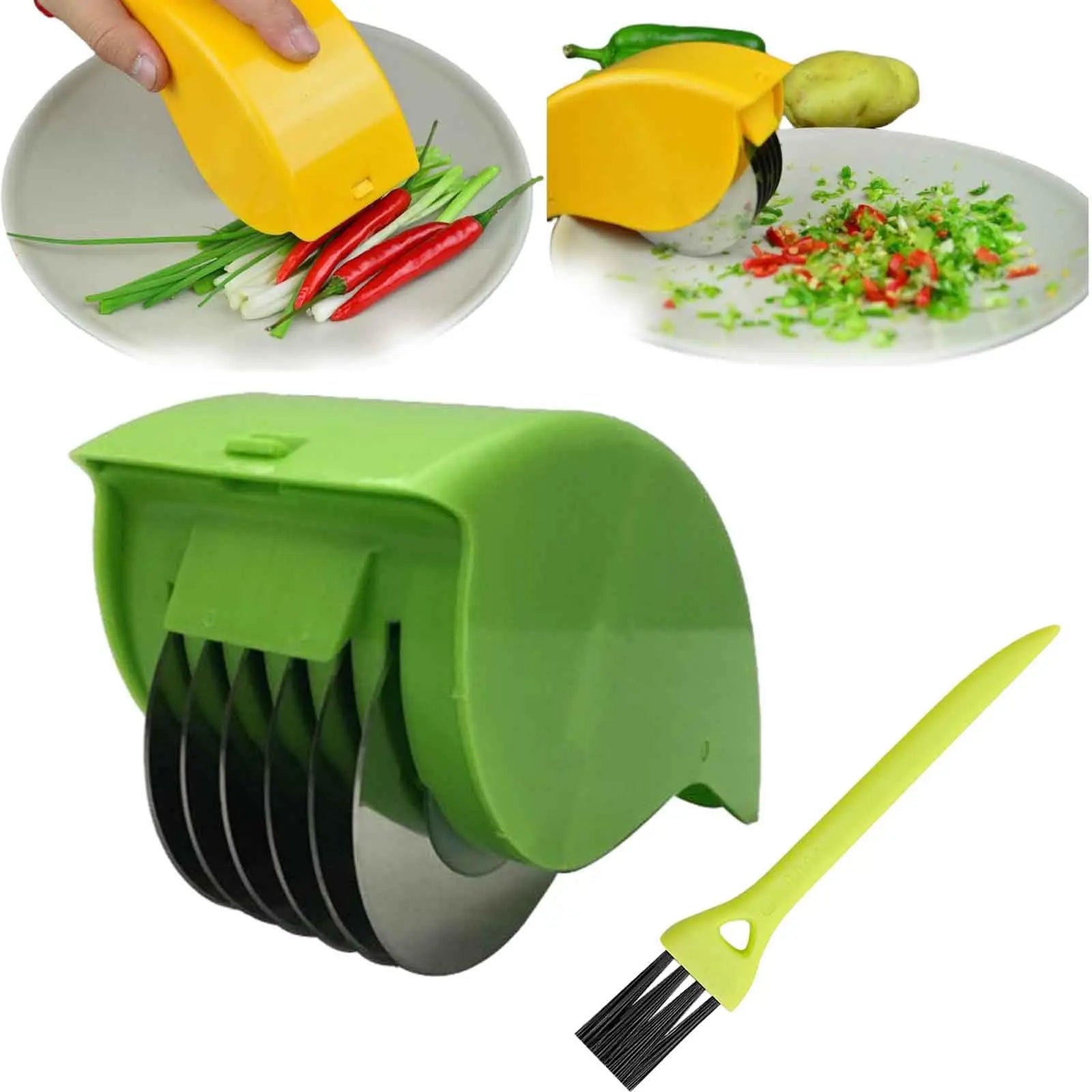 Parsley Chopper Roller Manual Scallion Cutter with 6 Stainless Steel Blade Detachable Herb Roller Mincer Vegetable Chopper Tools