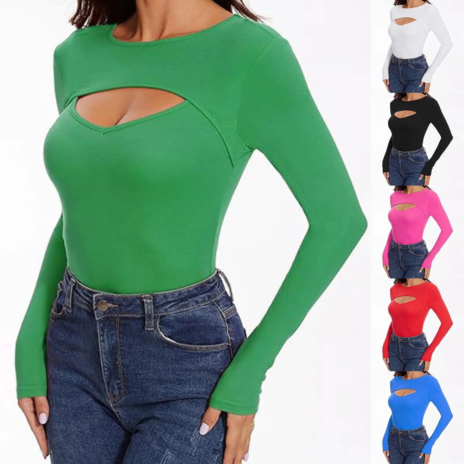 Spring Autumn Women's Long Sleeve T-Shirt Fashion Casual Front Hollow Slim Sexy Top Female Slim Bottoming Shirt Pullover