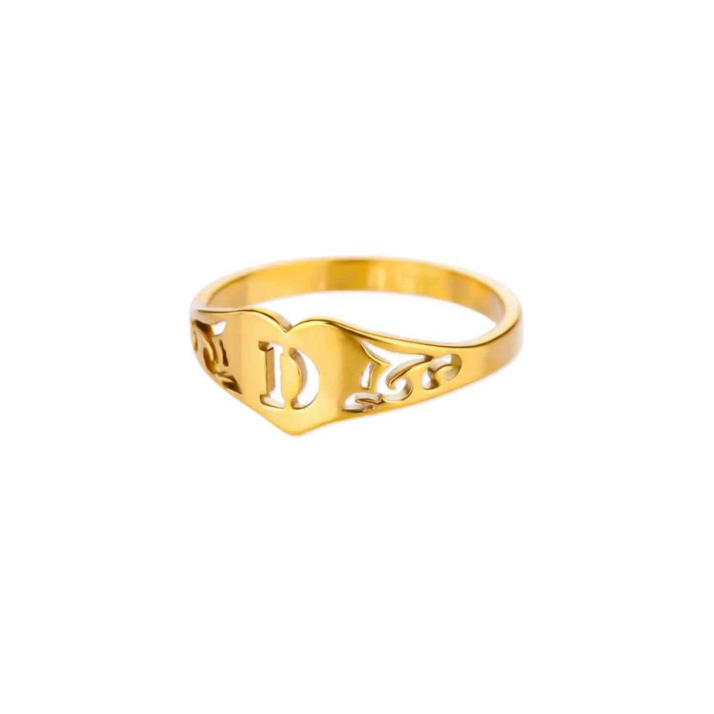 Fashion Hollow Initial Letter Heart Rings For Women Gold Color Stainless Steel A-Z Letter Ring Aesthetic Wedding Jewelry Gift