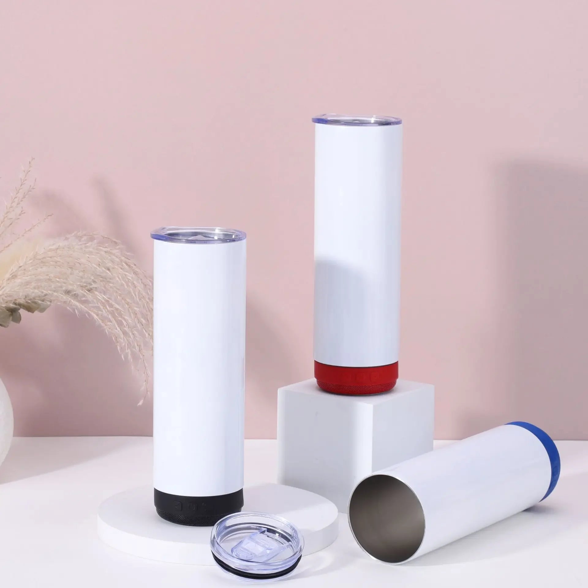 Music Speaker Tumbler with Straw and Lid 20oz Skinny Double Wall Stainless Steel Music Cup with Detachable LED Bluetooth Speaker