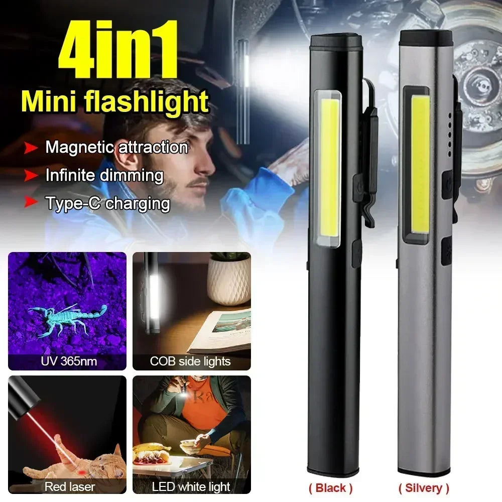 Mini USB Rechargeable LED Flashlights Portable Pocket Pen Clip light for Work Emergency Outdoors Waterproof Lantern with Magnet