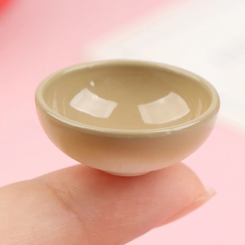 10pcs Dollhouse Miniature Bowl Dish Round Rice Bowl Tableware Dollhouse Kitchen Dining Accessory Resin Play House Toys