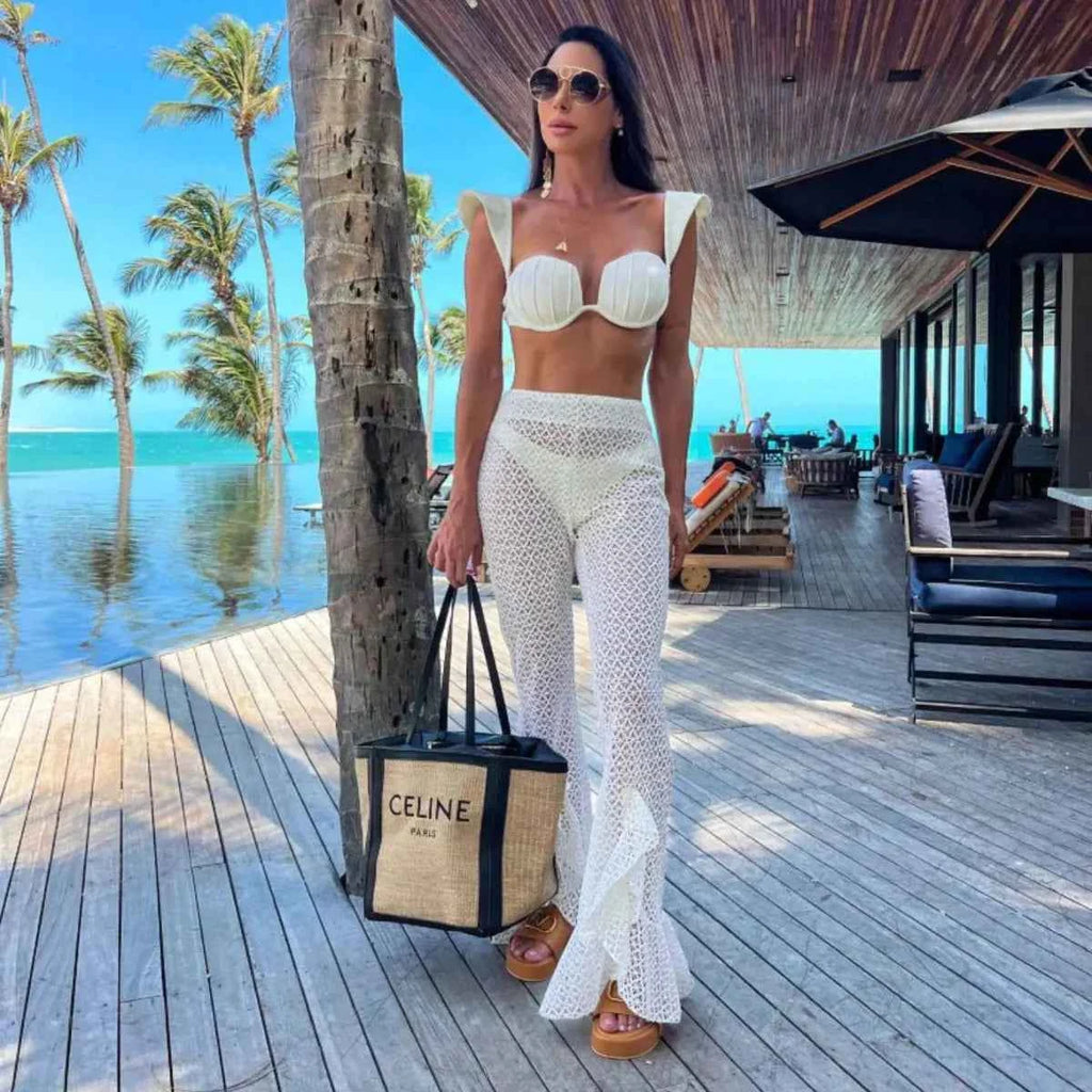 2026 New Sexy Women Three Piece Bikinis Set With Pants Bra See Through Beach Pants Swimsuit Summer Female Vacation Beachwear