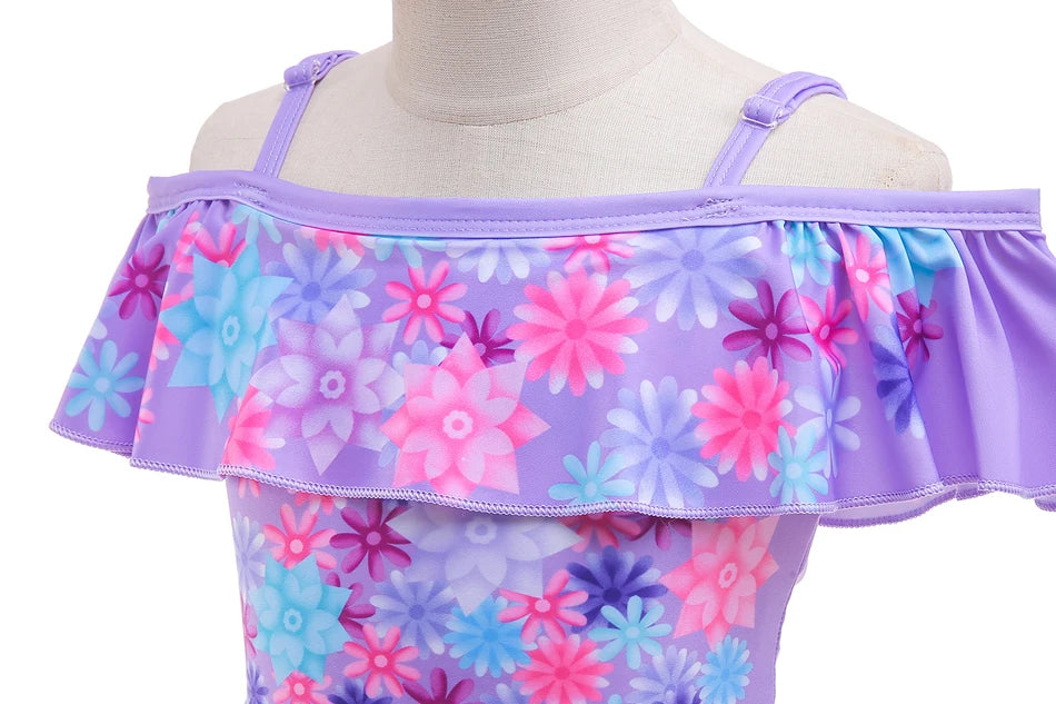 Encanto Mirabel Isabela Cosplay Carnival Costume Girls Swimsuit 2 Piece Sets Summer Swimwear Bikini Beach Party Set 3-10Yrs