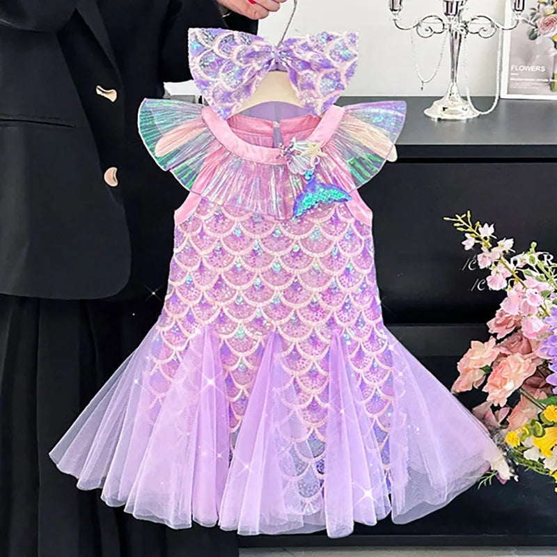 Girls Clothes Sequins Little Mermaid Fishtail Kids Dress Children Princess Dress For Prom Birthday Party Casual Holiday Costume