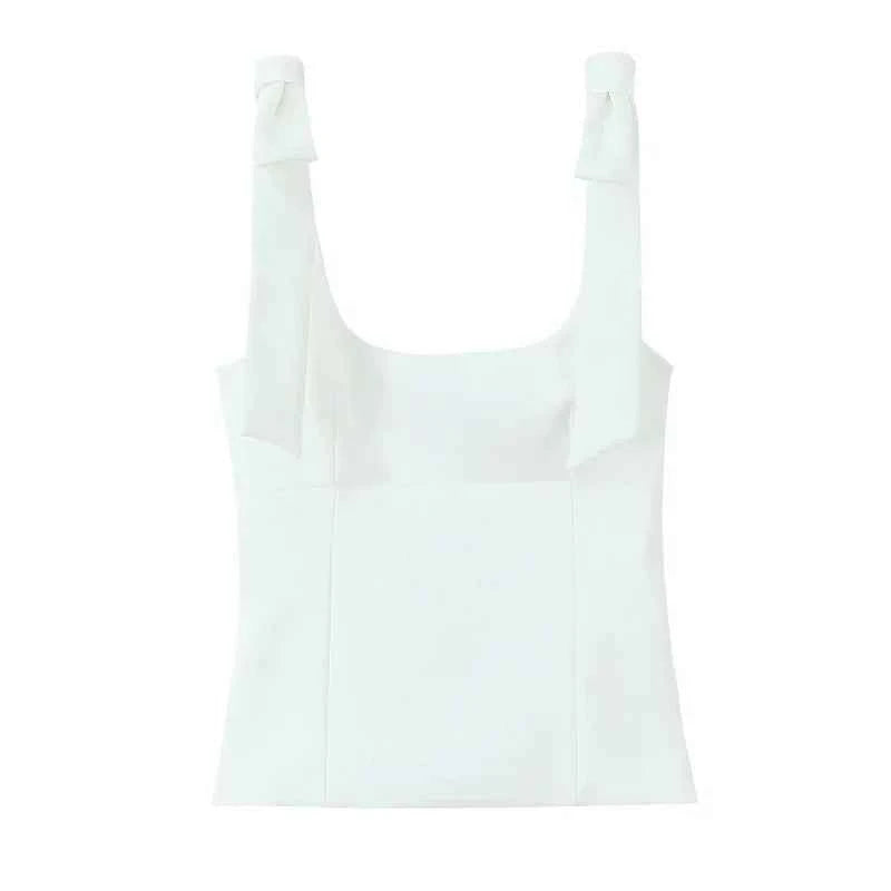 MUJER 2025 Bow Crop Top Woman Yellow Sexy Backless Top Women White Sleeveless Tops for Women Summer Camisole Bustier Top Female