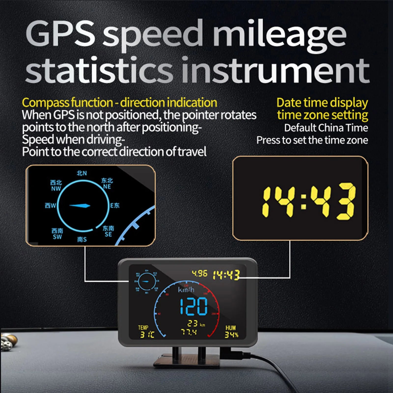 Digital GPS Speedometer Odometer 4.7 inch LCD Display HUD Display with Over Speeding Alarm head up display for All 5-24V Vehicle