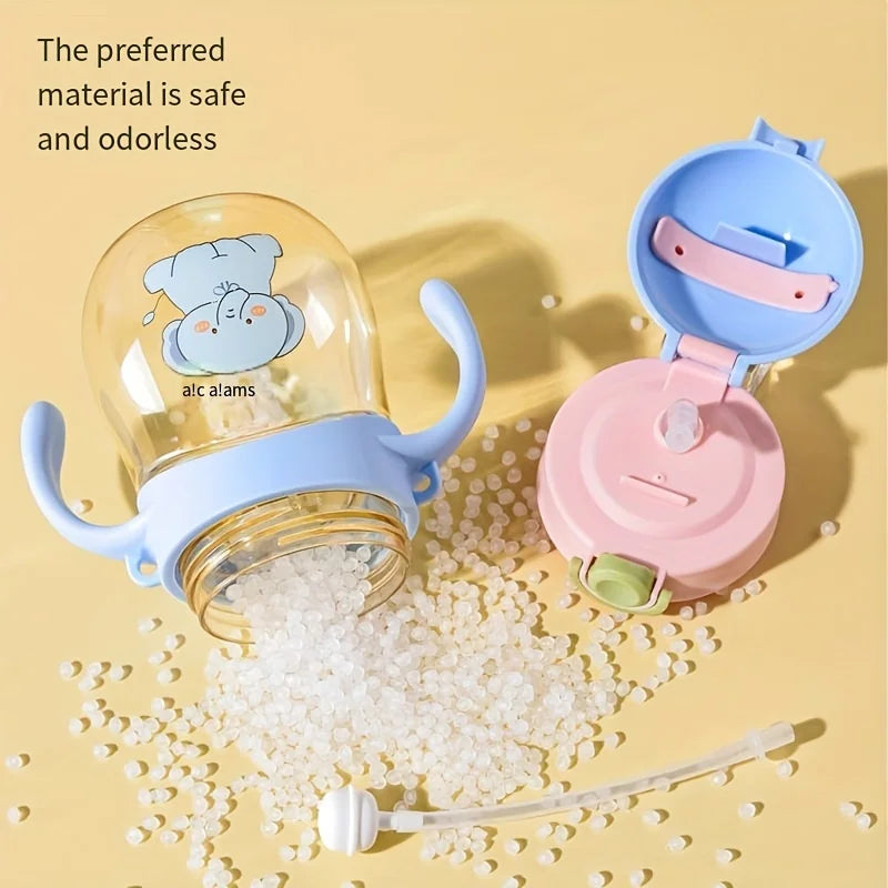 Cute Cartoon-Style Direct Drinking Water Bottle with a Plastic Handle, Designed for Learning to Drink.