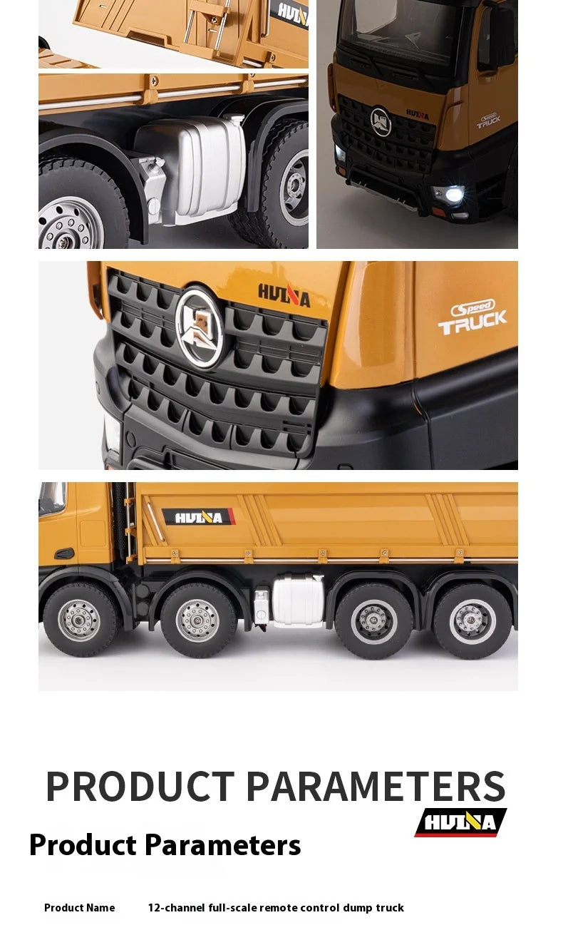 HUINA 1536 2.4G 1/14 15CH RC Metal Dump Truck Toy Die-cast Remote Control Construction Rc Truck for Boy Children Toys Xmas Gifts
