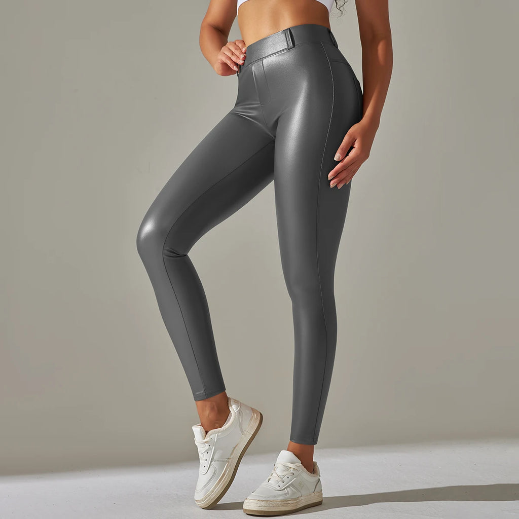 PU Leather Leggings Women Sexy Scrunch Butt Leggings Girls Faux Leather Pants High Waist Push Up Casual Leggings 6 Color