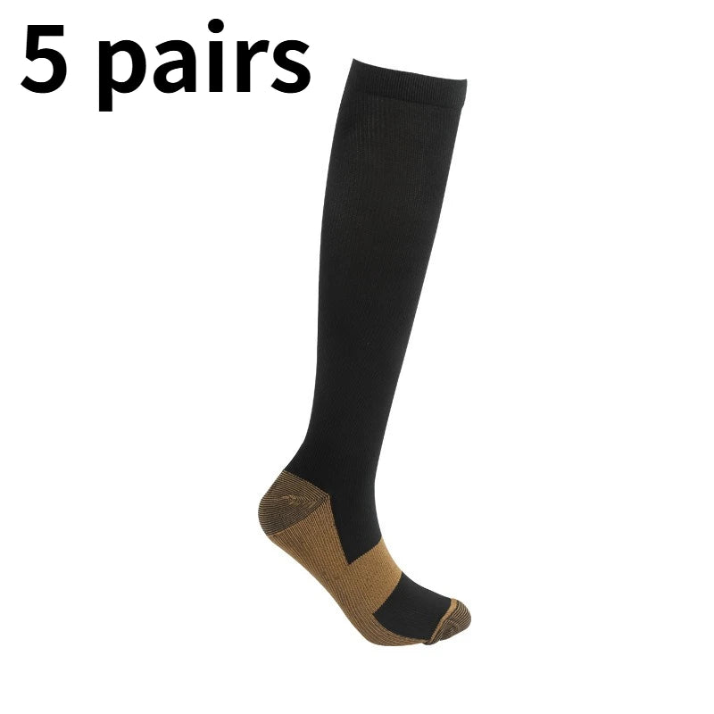 1/5 Pairs Copper Compression Socks High Unisex Graduated Pressure Stockings Anti Fatigue Pain Relief Sports Travel Socks