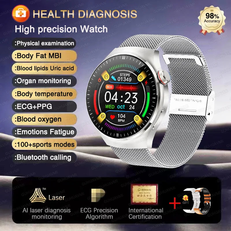 2025 High precision ECG Uric Acid Blood Fat Smart Watch Men Body Fat Blood pressure Heart rate Pulse Health  Watches