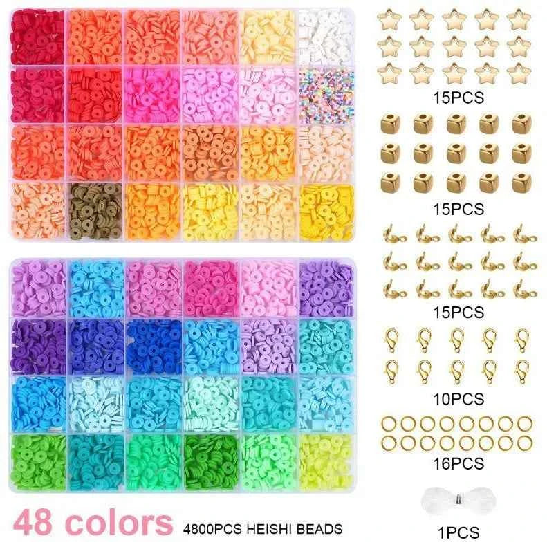 5000pcs Clay Beads Bracelet Making Kit, 48 Colors Flat Round Clay Heishi Beads Set for Jewelry Bracelet Necklace Earring Making