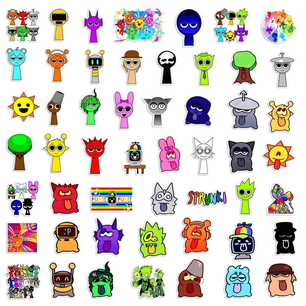 10/30/50PCS Sprunki Stickers Funny Music Game Sticker Toys Decals DIY Phone Luggage Laptop Skateboard Guitar Bike Car