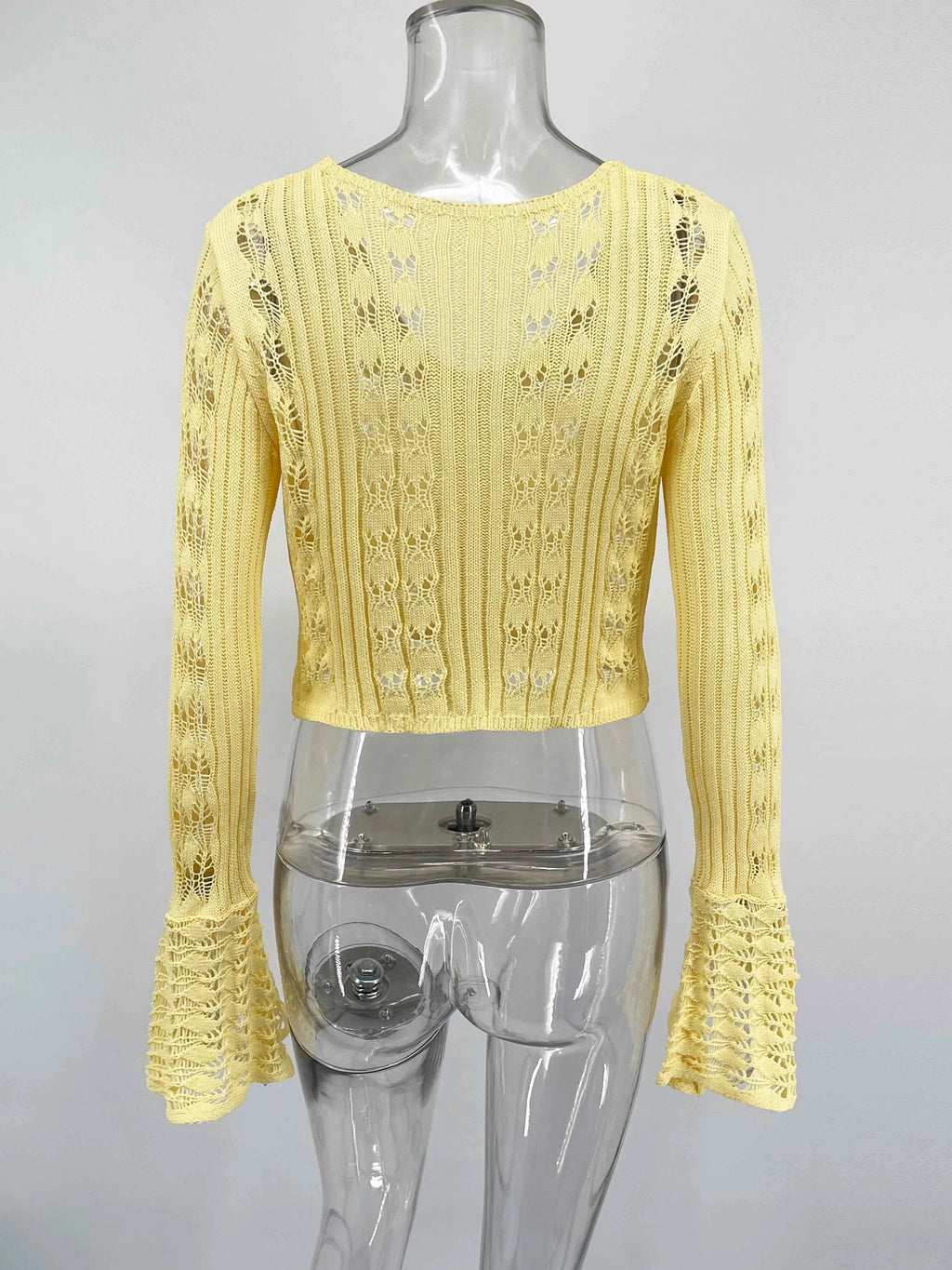Trendix Summer Knit Long Sleeve Cardigan For Women V Neck Solid Bodycon Hollow Out Short Tops Party Club Slim Vacation Top Femme