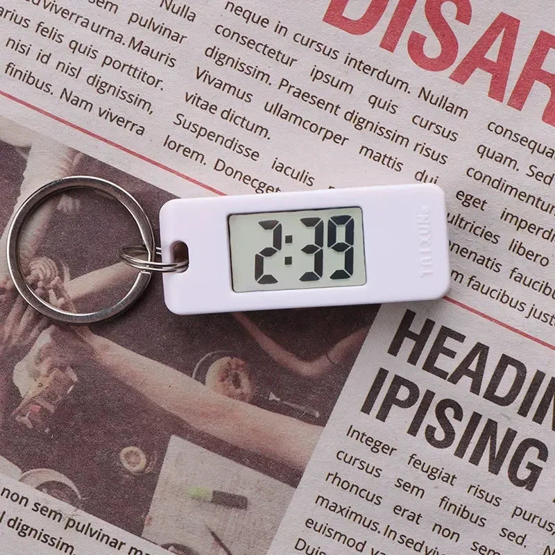 Mini Electronic Clock Keychain, Digital LED Time Display Student Elliptical Watch, Portable Wall Clock Keyring for Bag Backpack