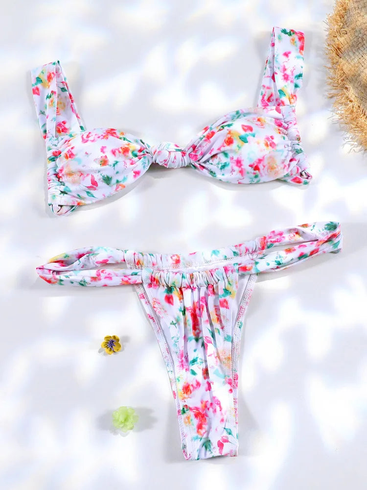 ZRTAK Push Up Bikinis Set Two Piece Suit Women Swimsuit 2026 Bathing Suit Sexy Bikini Swimwear Print Beachwear Tied Biquinis