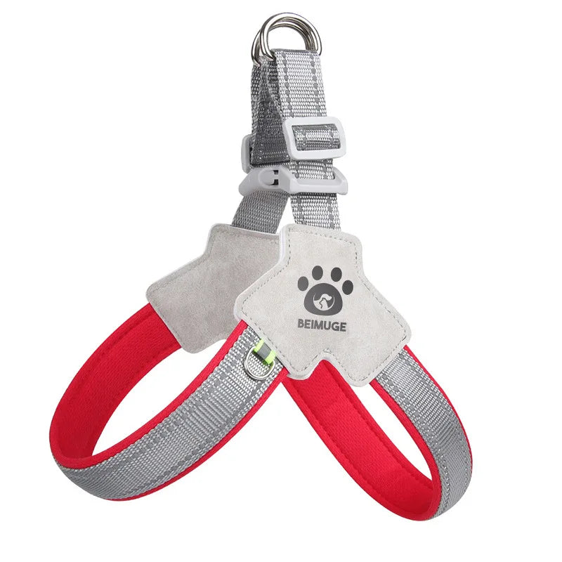 Red Color No-Pull Y-Shaped Dog Harness With Reflective Straps
