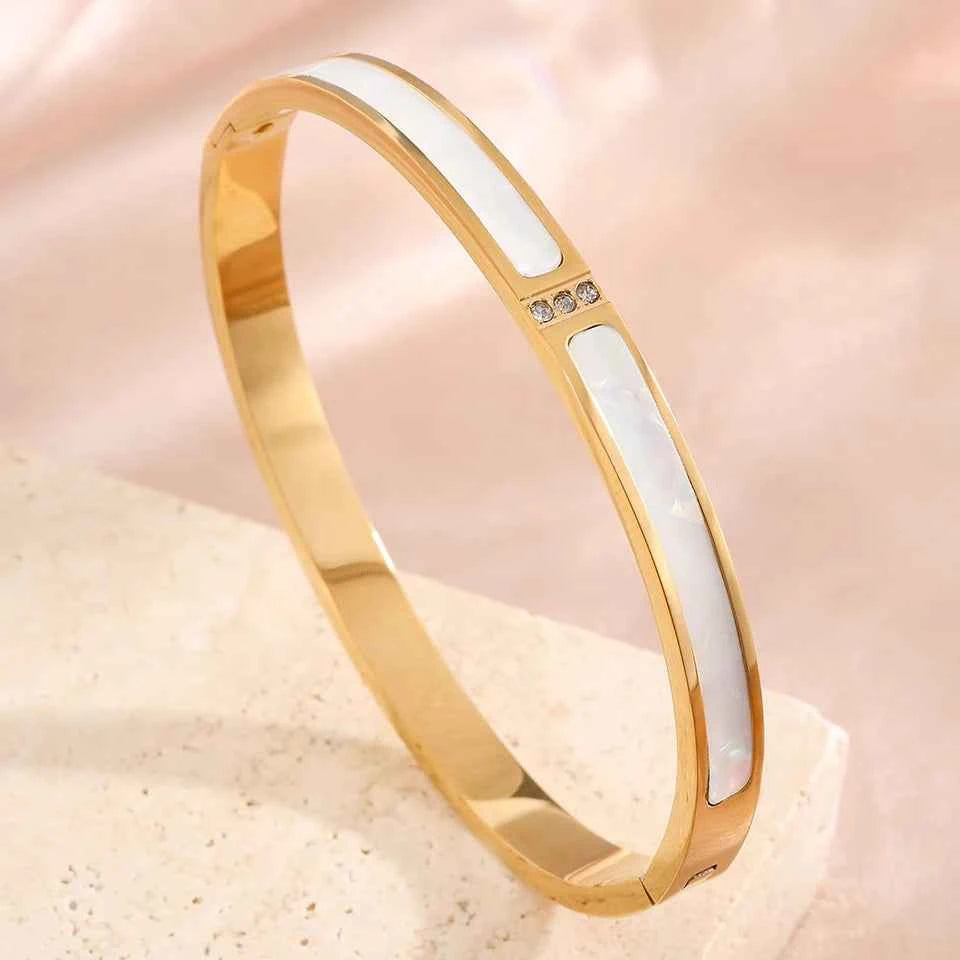 Yupsk New Pink Black Enamel Stainless Steel Bracelet for Women No Fade Color Bangle Trendy Jewelry Accessories Gift