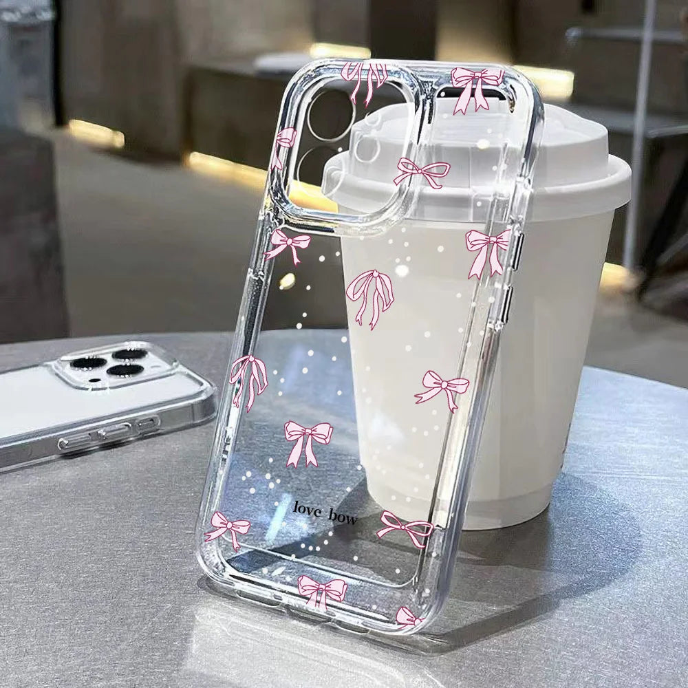 Cute Bow Cherry Phone Case For iPhone 16 Pro Case iPhone 15 13 17 11 12 14 Pro Max 16E XR XS 7 8 Plus SE Shockproof Clear Cover
