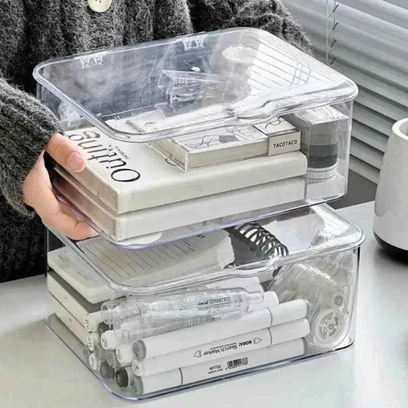 Clear Acrylic Clamshell Storage Organizer Box Multi-Purpose Desktop Organizer for Stationery Home Office Makeup Jewelry Bathroom