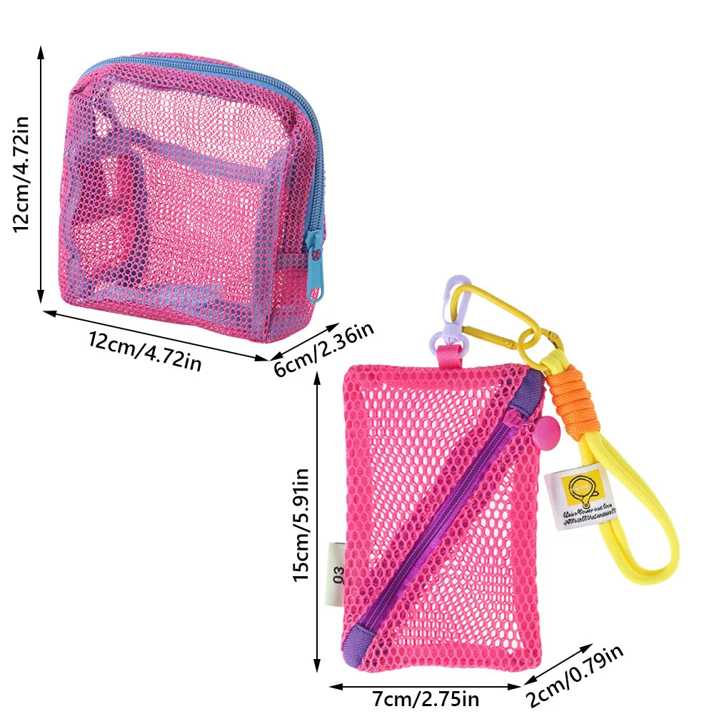 Mesh Cosmetic Bags Cute Women Small Lipstick Makeup Storage Pouch Data Line Key Earphone Organizer Case Square Toiletry Bag