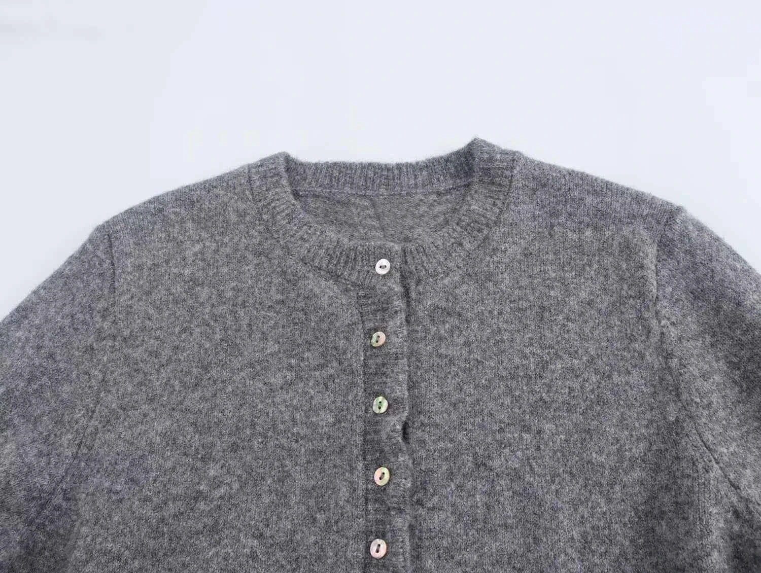 HXAO Sweater Cardigans Ruffle Long Sleeve Knitted Cardigan For Women Autumn Bolero Knitwears Button-Down Bluey Gray Cardigan