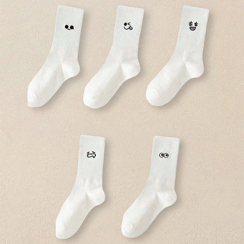 Lot de 10 paires de chaussettes décontractées blanches à motifs de dessins animés pour hommes, tendance, polyvalentes, confortables, douces et respirantes.