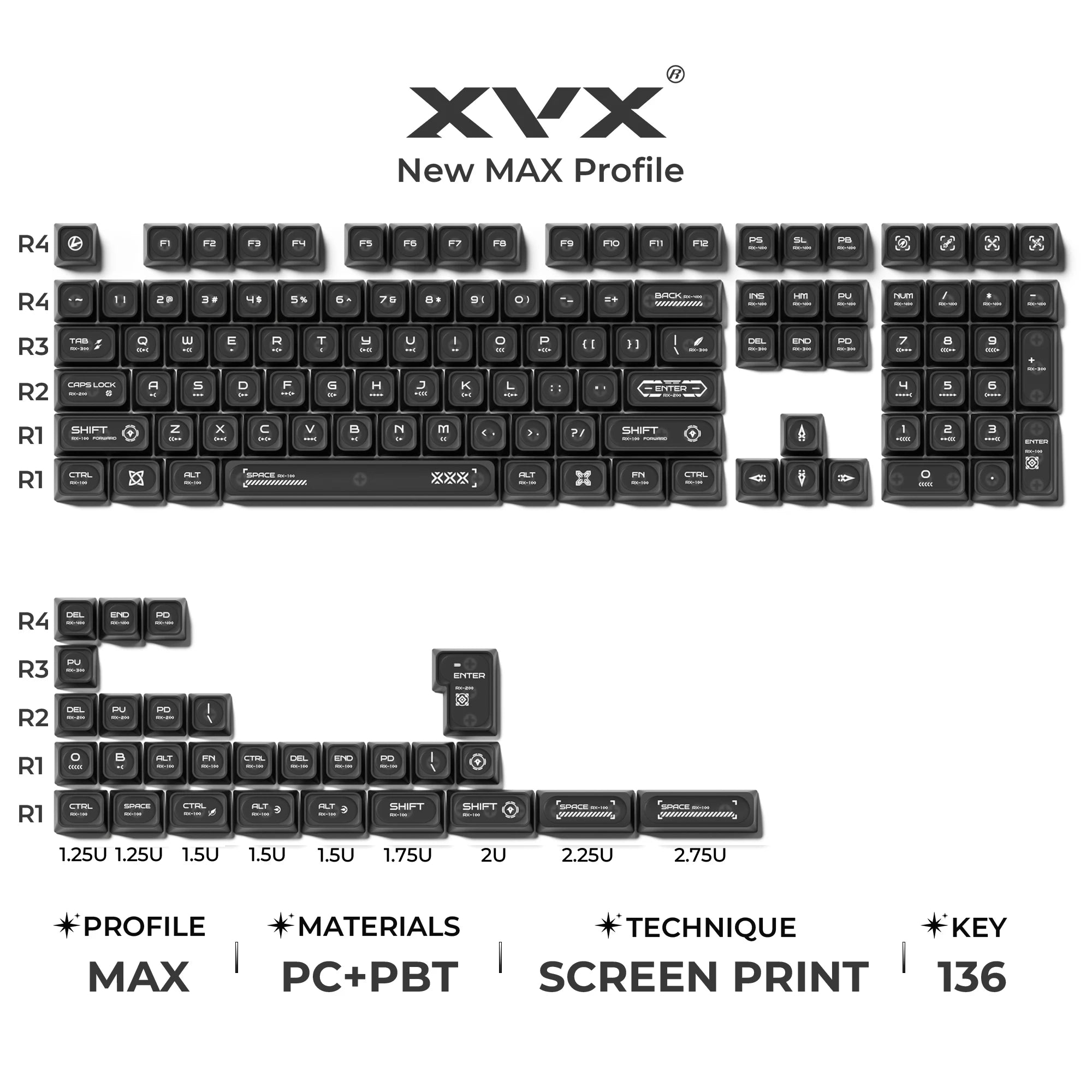 XVX White Shine Through Cats eye MAX Profile Dye-Sub PBT Keycap Set 136-Key