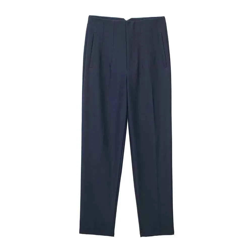DUOPERI Women Fashion Solid Basic High Waist Trousers Chic Female Office Lady Casual Business Workwear Long Pant
