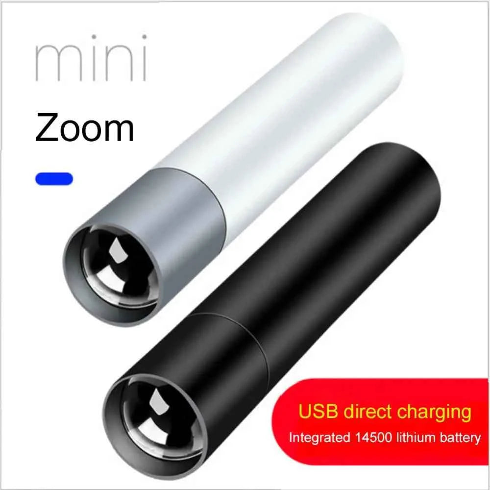 Mini High Light LED Flashlight Rechargeable Zoom Waterproof Telescopic Powerful Torch Lamp Outdoor Work Portable Self Defense
