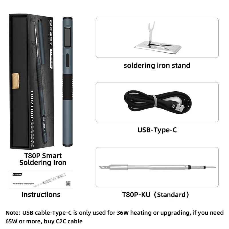 ALIENTEK T80/T80P Soldering Iron Adjustable Temperature 100W Fast Heat Portable Digital Smart Electric Welding Station Kit C245