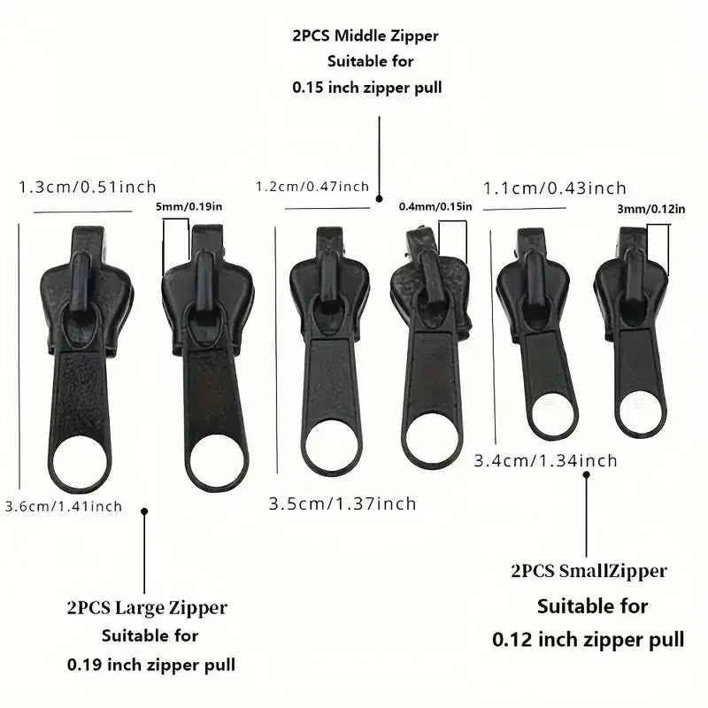 3 Sizes Universal Instant Fix Zipper Repair Kit Replacement Zip Slider Teeth Rescue Sewing Clothes Bag Zippers Tool Accessories
