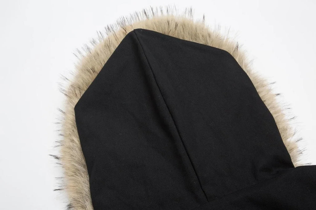 Y2K New American Cleanfit Fur Collar Imitation Mink Fur Hooded Cotton-padded Jacket Men Gothic Retro Hip-hop Short Tooling Coat