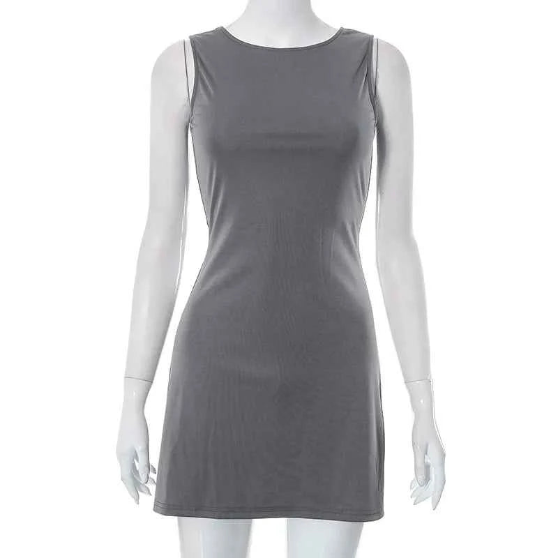Woman Dress Sleeveless Knit Slim A-Line Female O-Neck Seveless Mini Dresses Sheath 2024 Summer Clothing Streetwear Y2K Qtraf2411