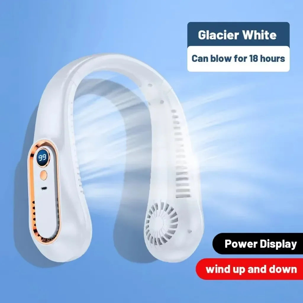 Neck Bladeless Fan Mini Ultra Long Life Portable Lazy Silent Fan USB Charging Student Sports Office Digital Display Power 5 Gear