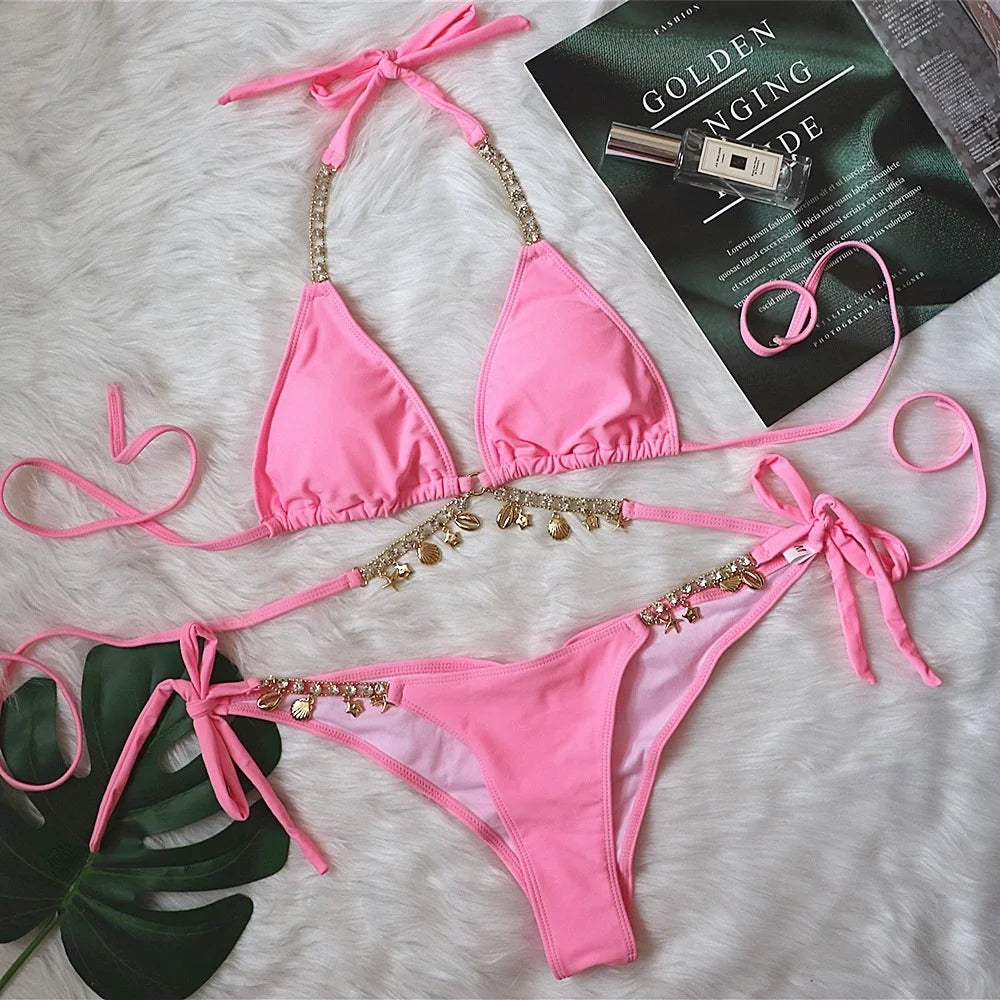 Sexy Bikinis 2026 Women's Solid Color Swimwear Female Swimsuit Swim Wear Bathing Suit Brazilian Bikini Set Beachwear Pool Bather